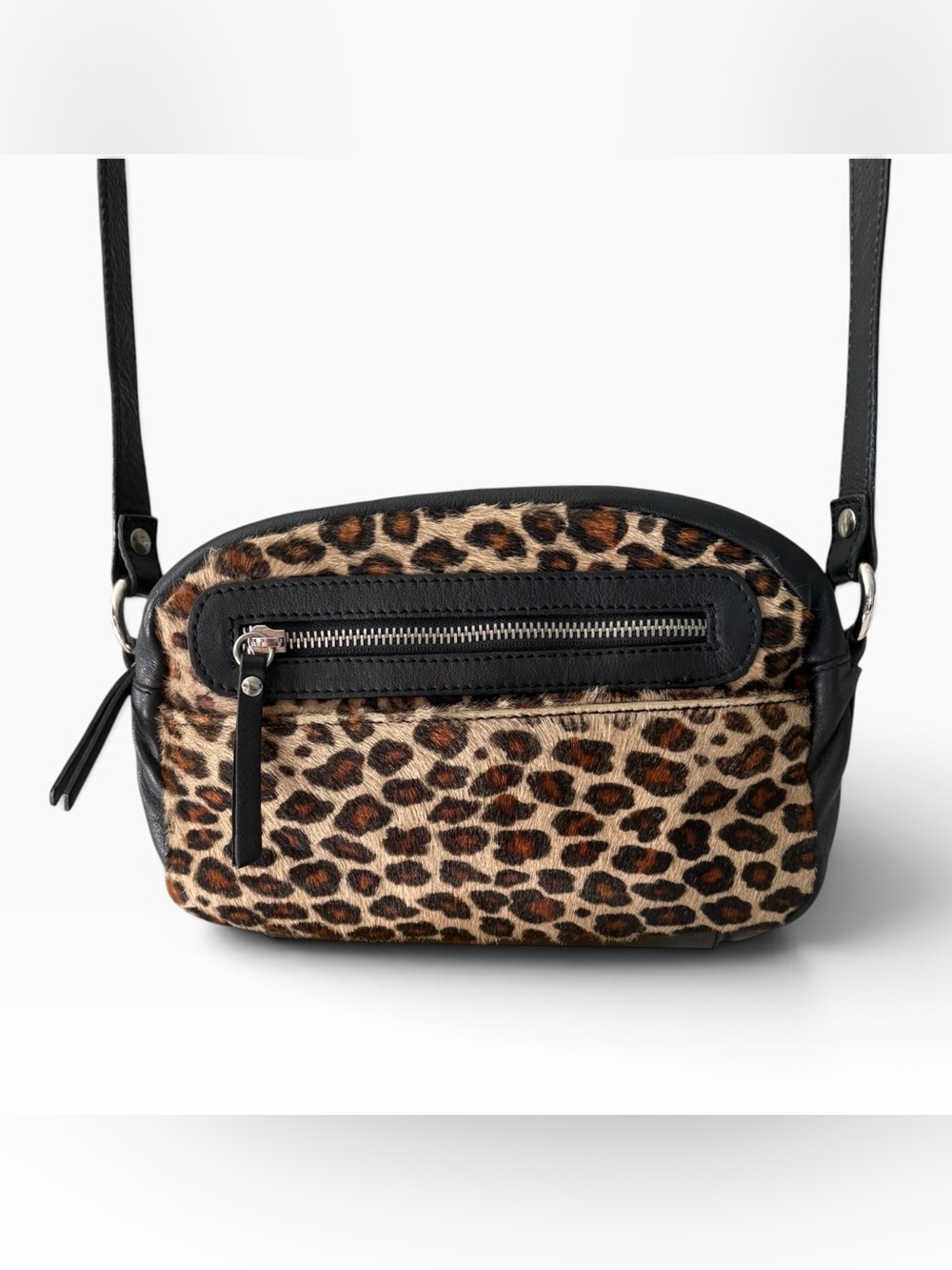 Maurizio Taiuti Leopard-Print Pony Hair Crossbody / Shoulder Bag w/ Blk Leather